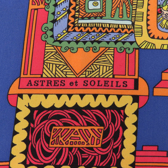 HERMES scarf silk Navy Carre90 Celestial bodies and the sun ASTRES et SOLEILS Women Used Authentic
