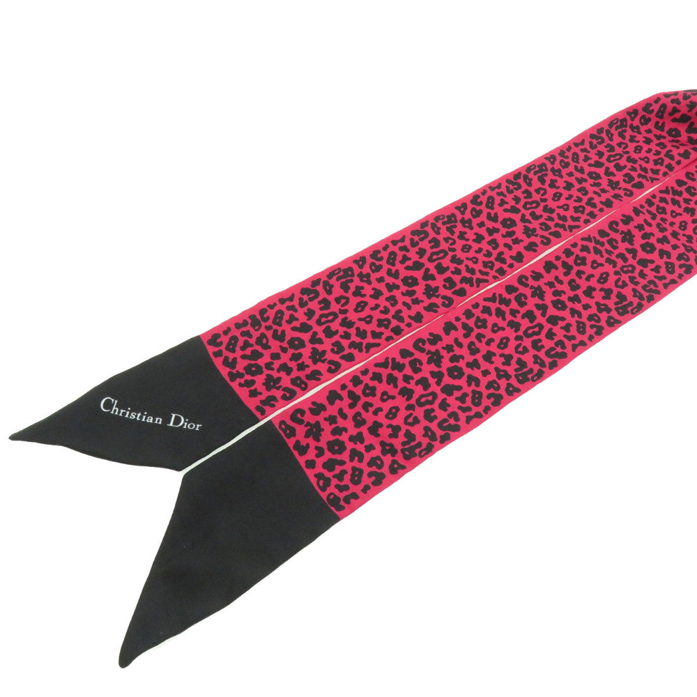 Christian Dior scarf silk pink Mitsa Leopard Women Used Authentic
