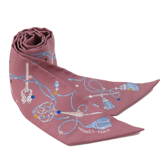 HERMES scarf silk Brown Twilly Women Used Authentic
