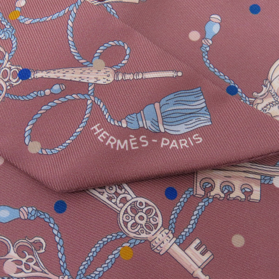 HERMES scarf silk Brown Twilly Women Used Authentic