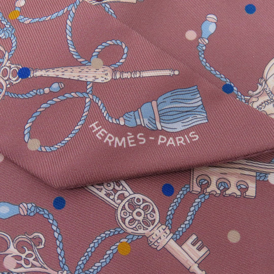 HERMES scarf silk Brown Twilly Women Used Authentic