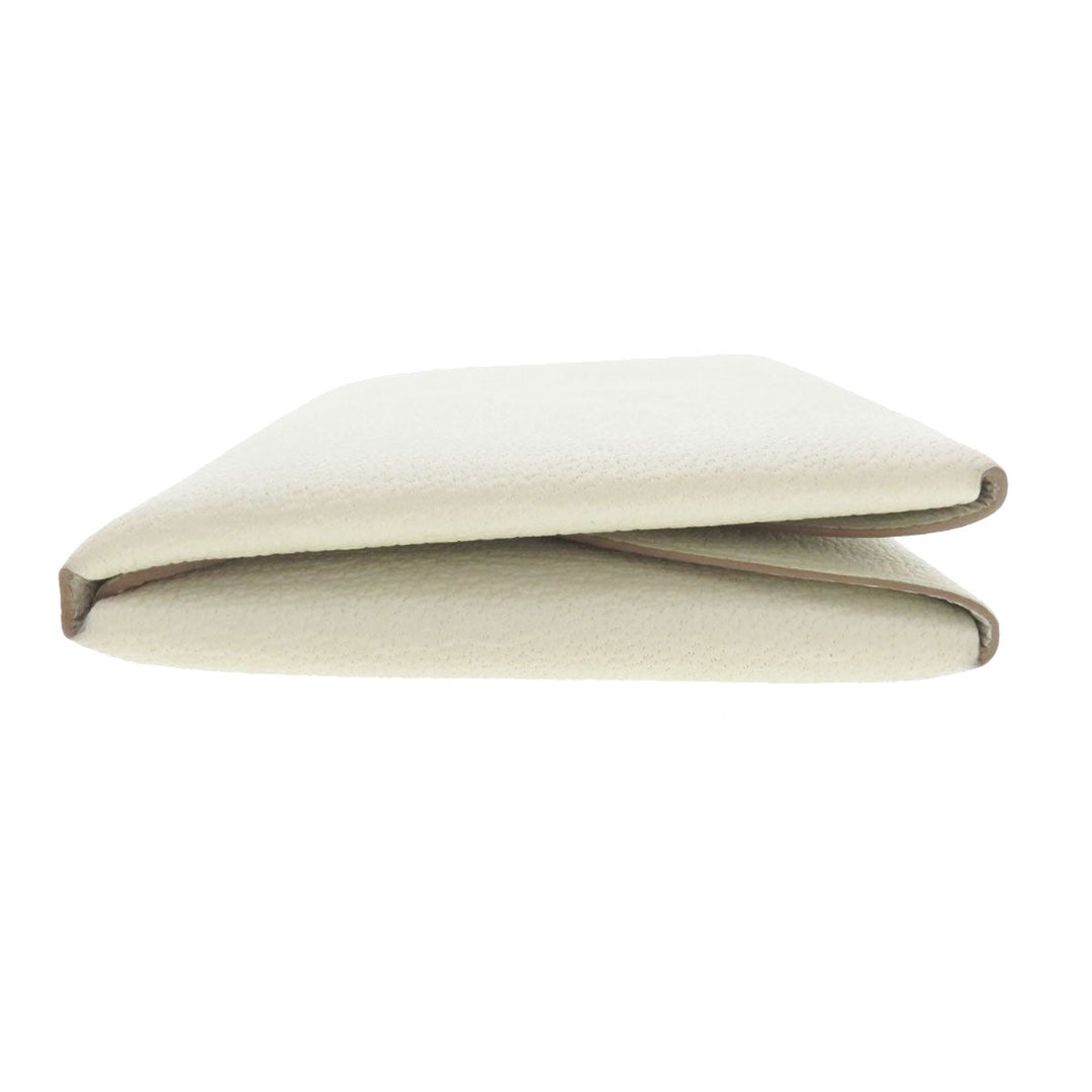 HERMES Card Case Shave white Calvi Duo Chevre Women Used Authentic