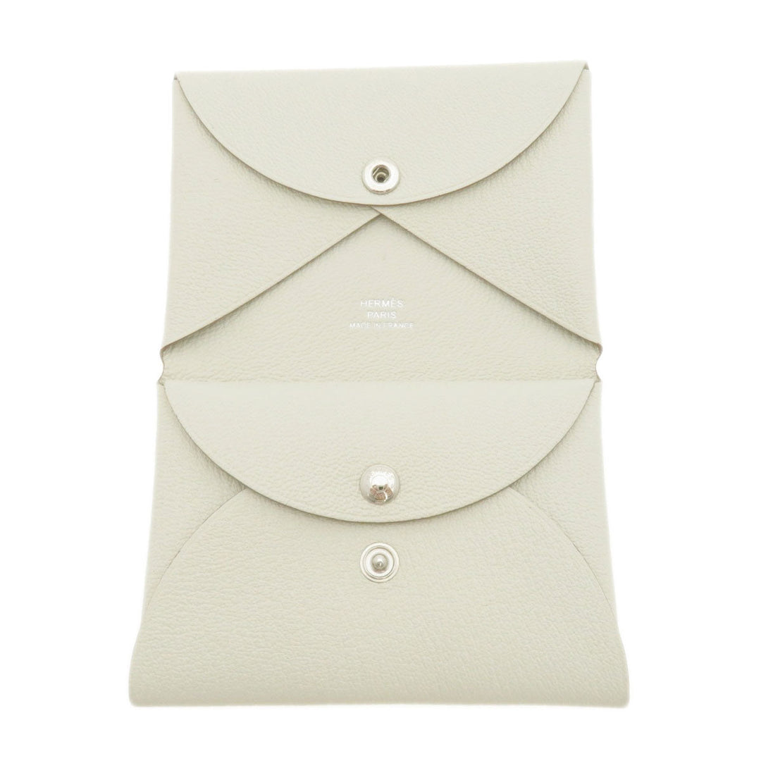 HERMES Card Case Shave white Calvi Duo Chevre Women Used Authentic