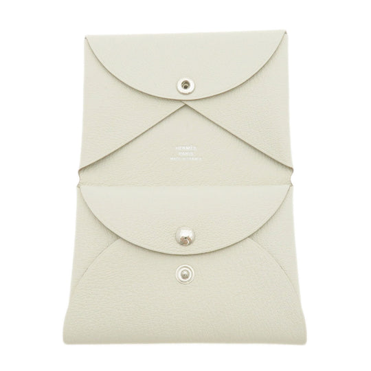 HERMES Card Case Shave white Calvi Duo Chevre Women Used Authentic