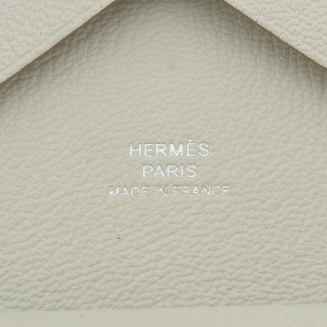 HERMES Card Case Shave white Calvi Duo Chevre Women Used Authentic