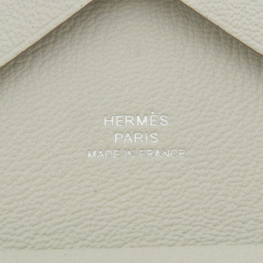 HERMES Card Case Shave white Calvi Duo Chevre Women Used Authentic
