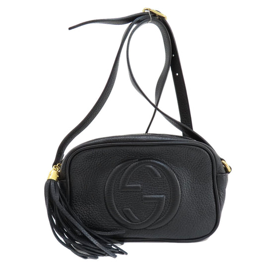 GUCCI Shoulder Bag 347994 leather black Soho Interlocking G Women Used Authentic