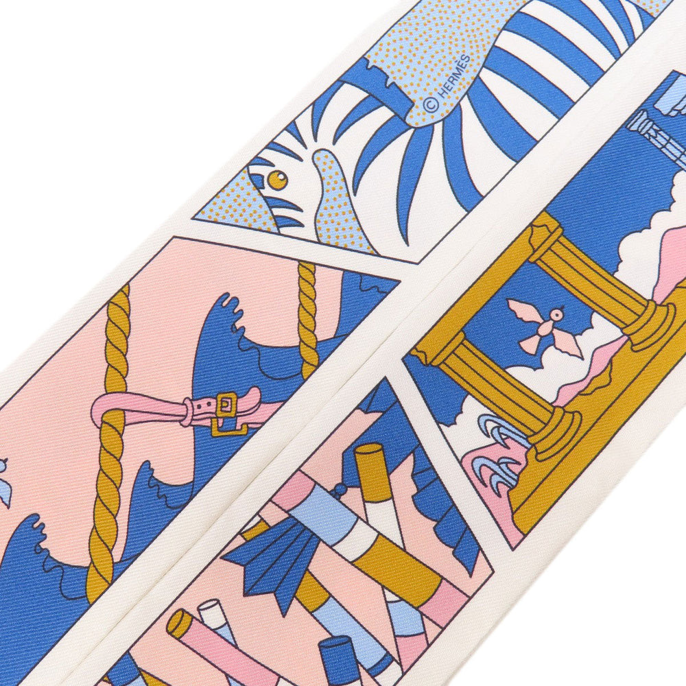 HERMES scarf silk white Twilly Women Used Authentic
