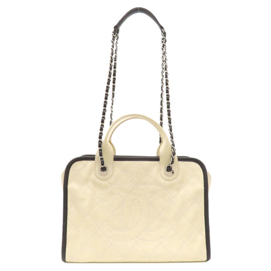CHANEL Tote Bag Grained Calfskin Skin white COCO Mark 2WAY SilverMetal