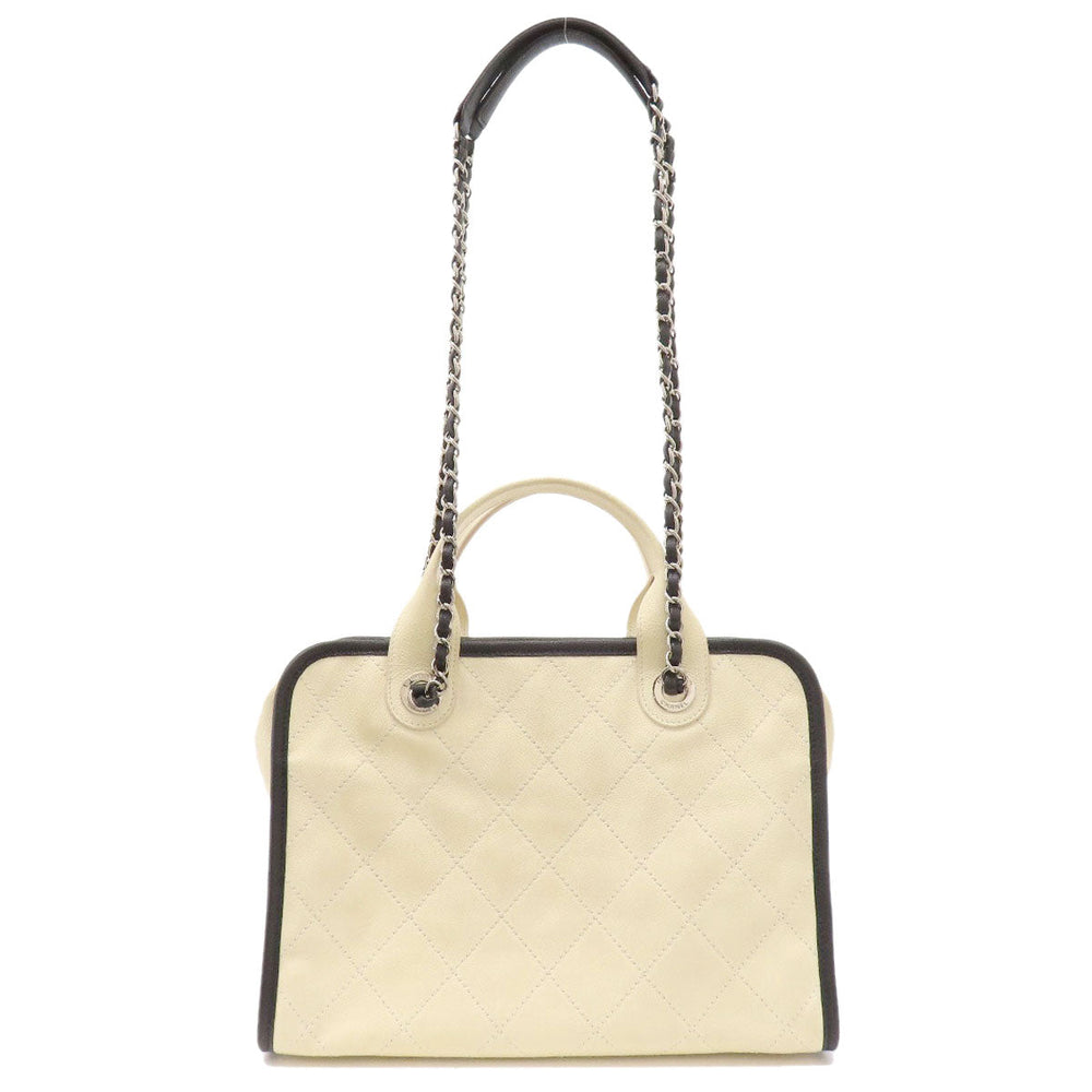 CHANEL Tote Bag Grained Calfskin Skin white COCO Mark 2WAY SilverMetal
