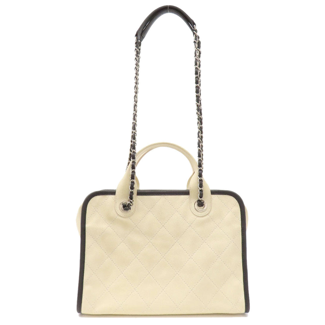 CHANEL Tote Bag Grained Calfskin Skin white COCO Mark 2WAY SilverMetal