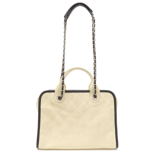 CHANEL Tote Bag Grained Calfskin Skin white COCO Mark 2WAY SilverMetal