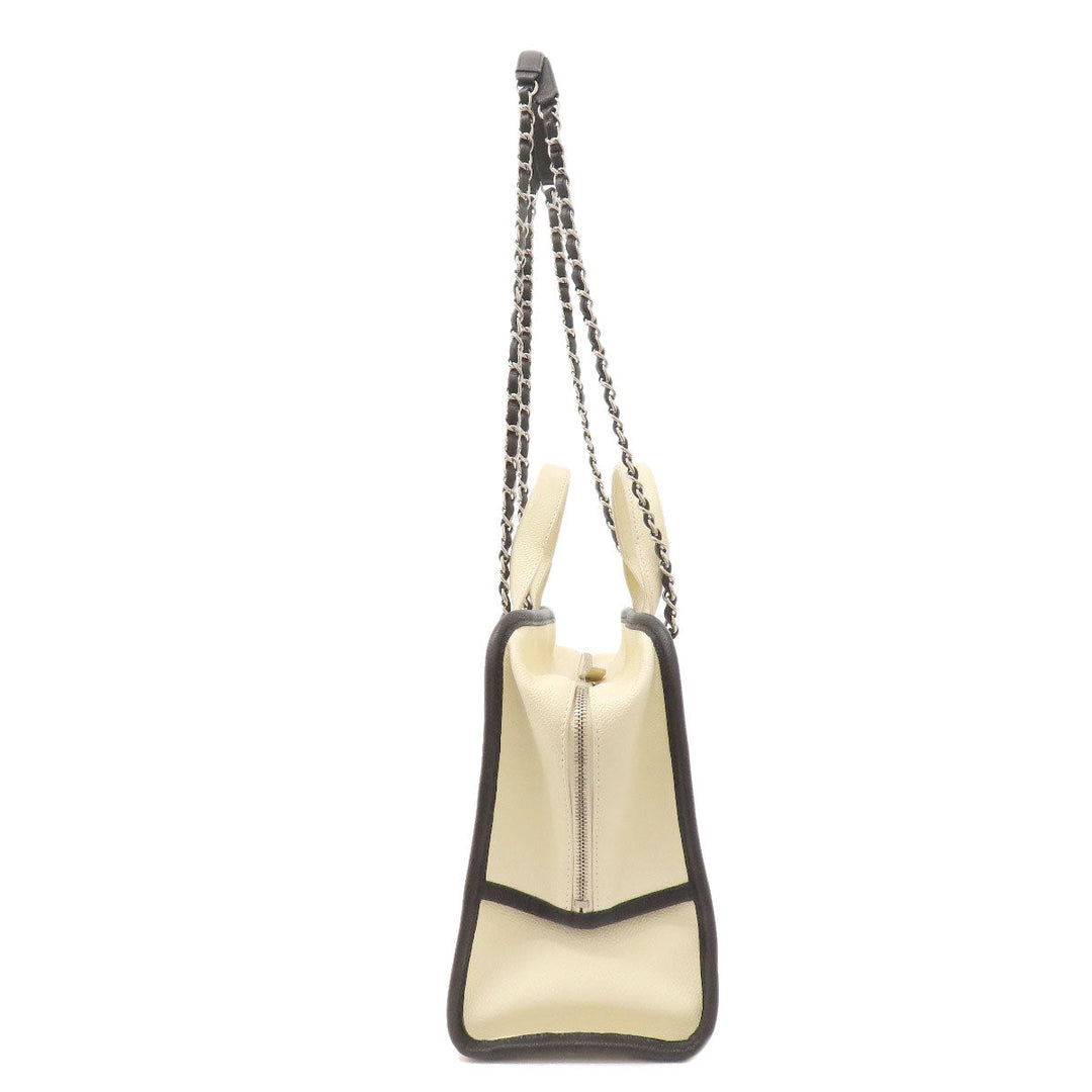 CHANEL Tote Bag Grained Calfskin Skin white COCO Mark 2WAY SilverMetal