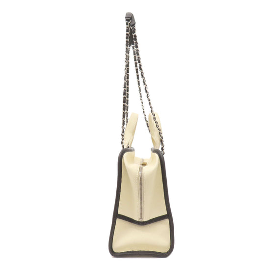 CHANEL Tote Bag Grained Calfskin Skin white COCO Mark 2WAY SilverMetal