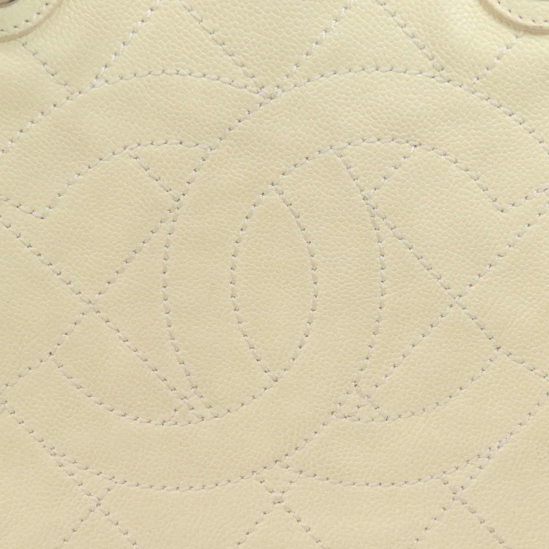 CHANEL Tote Bag Grained Calfskin Skin white COCO Mark 2WAY SilverMetal