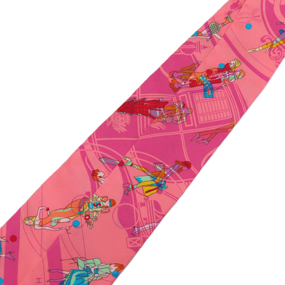 HERMES scarf silk pink Twilly Women Used Authentic