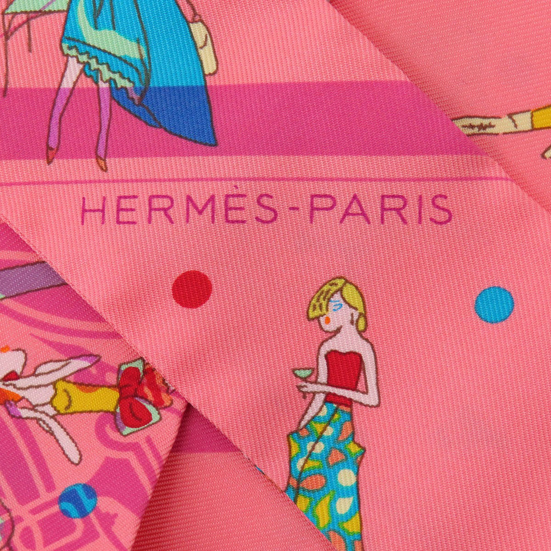 HERMES scarf silk pink Twilly Women Used Authentic
