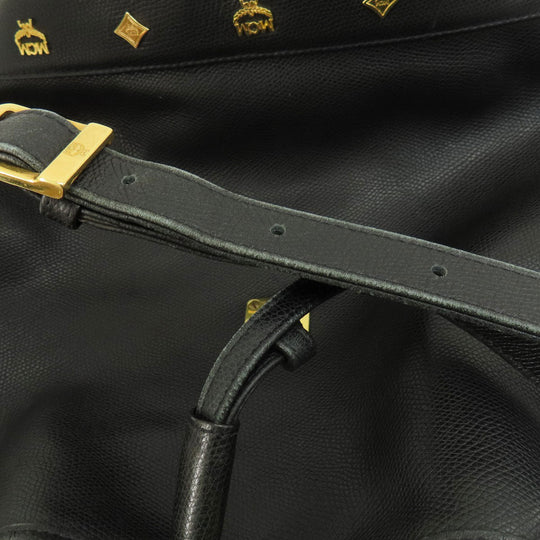 MCM Shoulder Bag leather black MCM logo Women Used Authentic