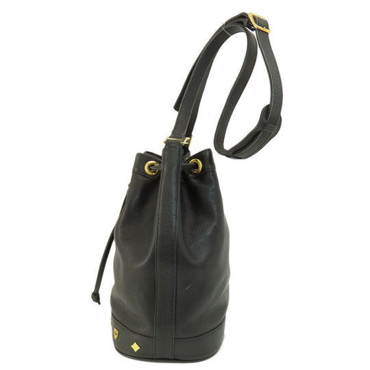 MCM Shoulder Bag leather black MCM logo Women Used Authentic