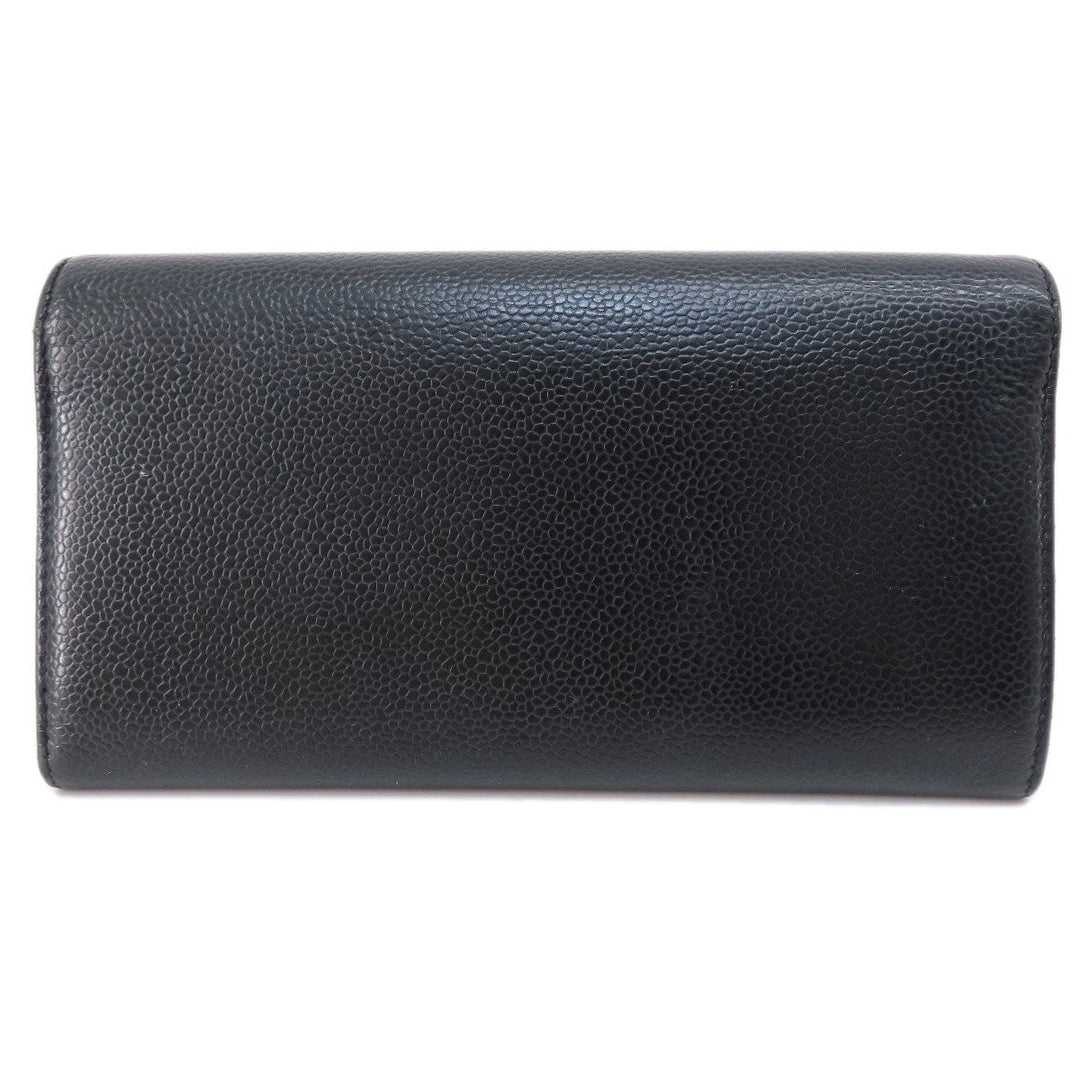 CHANEL Long Wallet Purse Grained Calfskin Skin black COCO Mark SilverMetal