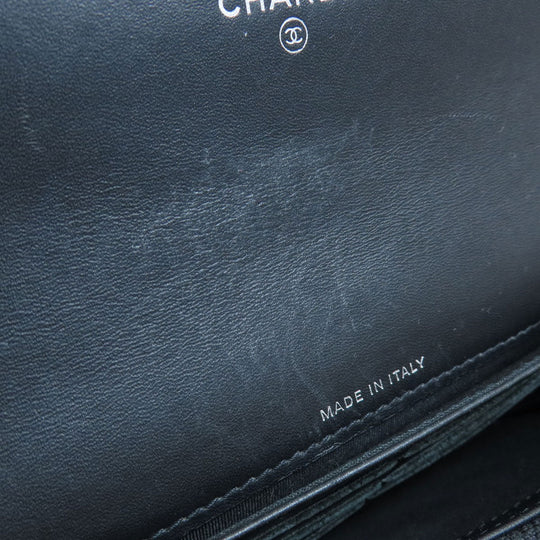CHANEL Long Wallet Purse Grained Calfskin Skin black COCO Mark SilverMetal