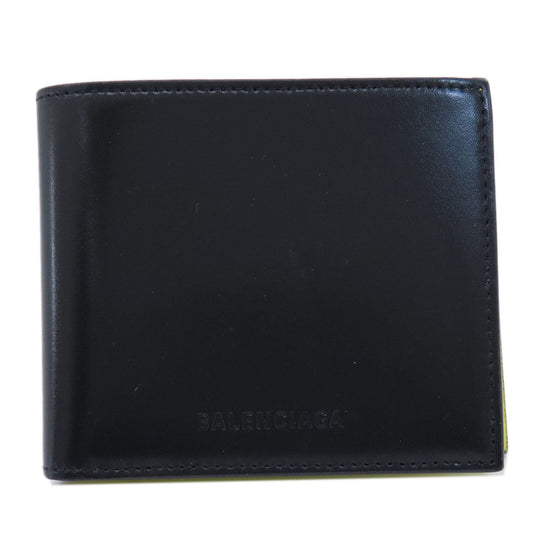 BALENCIAGA Bifold Wallet 664038 leather black logo mens Used Authentic
