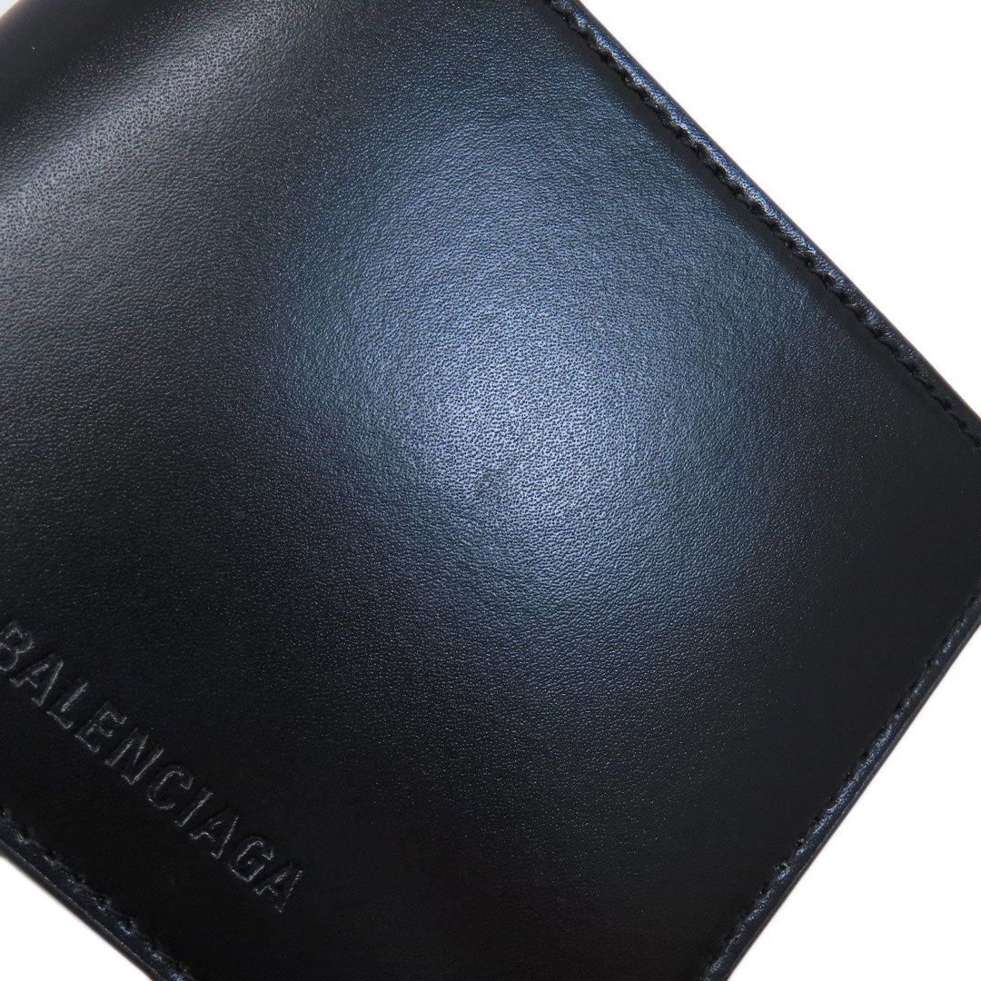 BALENCIAGA Bifold Wallet 664038 leather black logo mens Used Authentic