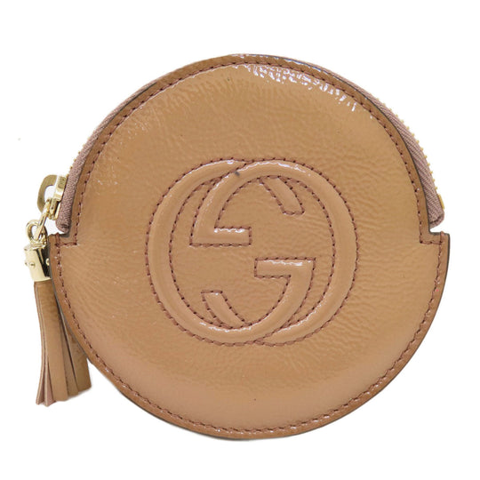 GUCCI Coin case 337946 Patent leather beige Interlocking G