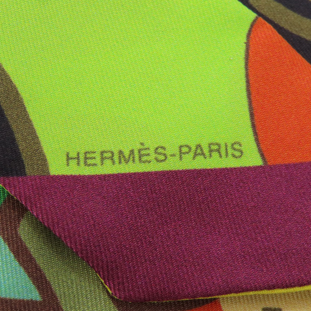 HERMES scarf silk green Twilly Women Used Authentic
