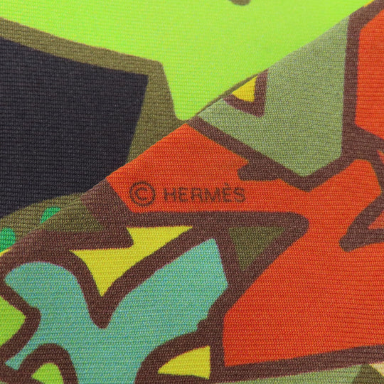HERMES scarf silk green Twilly Women Used Authentic