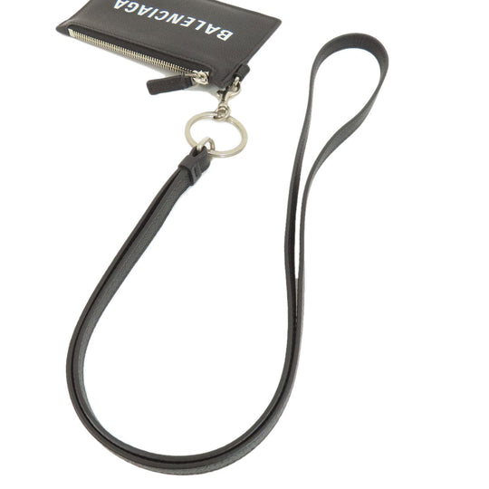 BALENCIAGA Coin case 594548 leather black logo Women(Unisex) Used Authentic