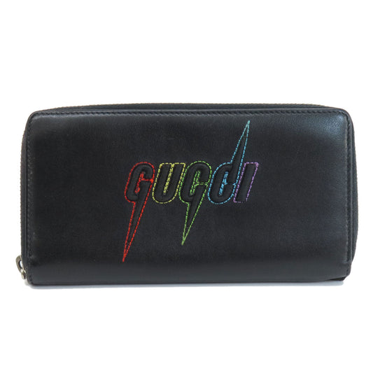 GUCCI Long Wallet Purse 597677 leather black Embryoidery Women(Unisex) Used Authentic
