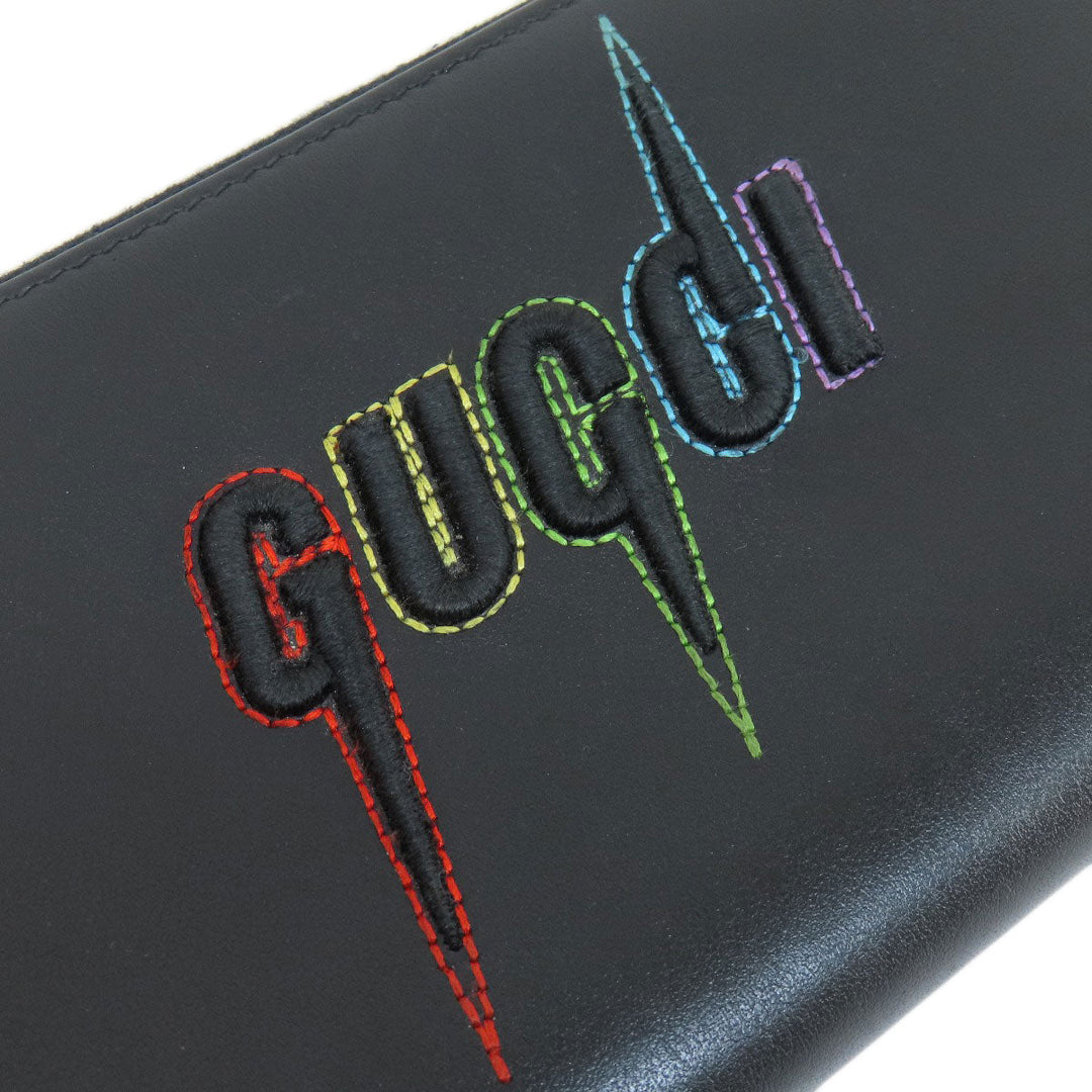 GUCCI Long Wallet Purse 597677 leather black Embryoidery Women(Unisex) Used Authentic