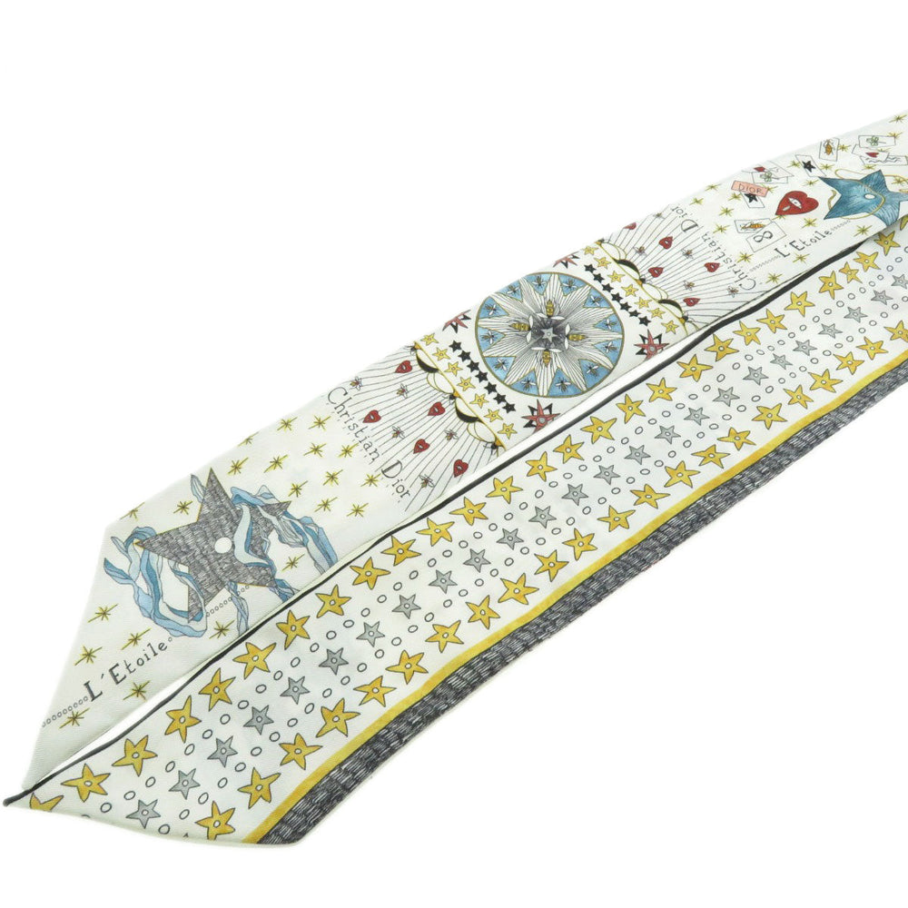 Christian Dior scarf silk white Mitsa Tarot Star L Etoile Women Used Authentic