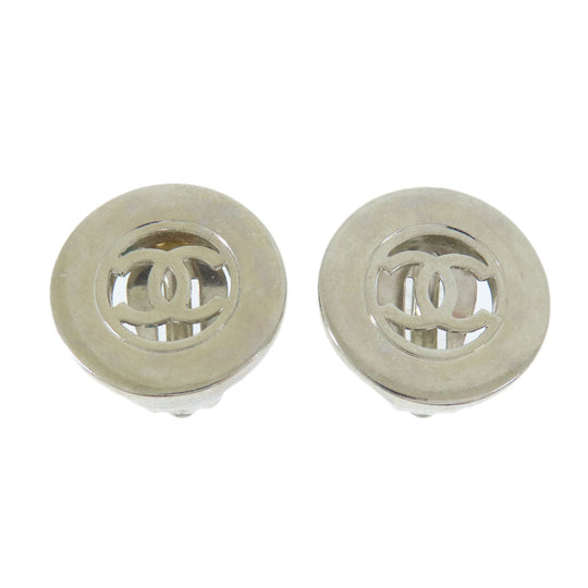 CHANEL Earring metallic Silver COCO Mark Women Used Authentic