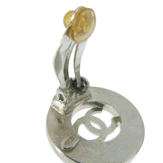 CHANEL Earring metallic Silver COCO Mark Women Used Authentic