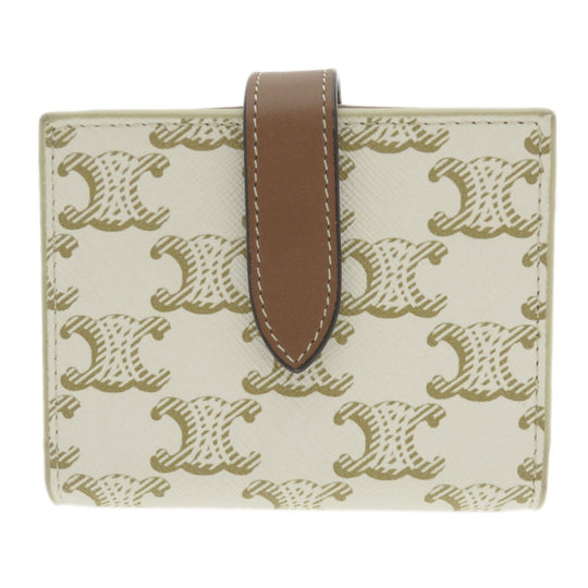 CELINE Bifold Wallet leather white Macadam Women Used Authentic