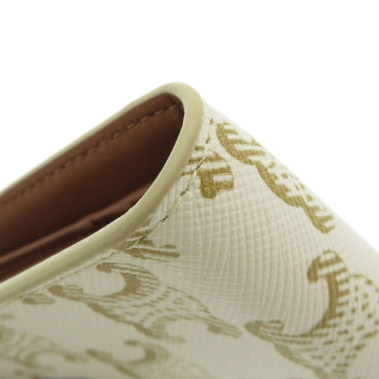 CELINE Bifold Wallet leather white Macadam Women Used Authentic
