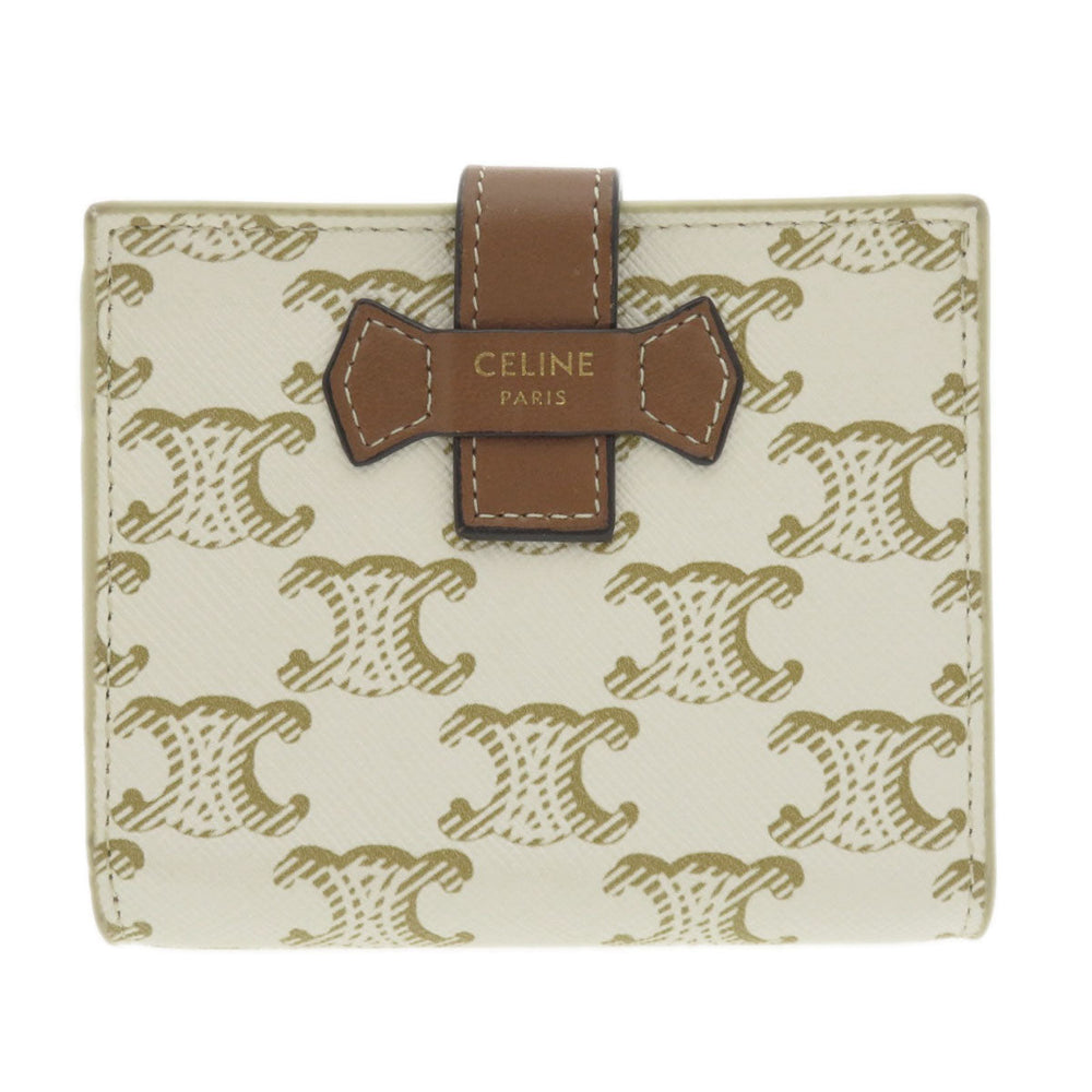 CELINE Bifold Wallet leather white Macadam Women Used Authentic
