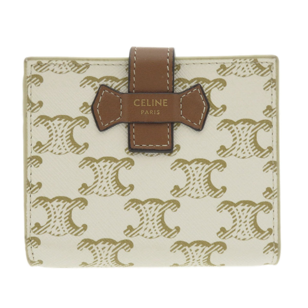 CELINE Bifold Wallet leather white Macadam Women Used Authentic