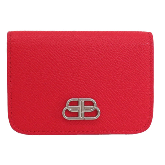 BALENCIAGA Bifold Wallet 601387 leather Red BB logo compact wallet Women Used Authentic