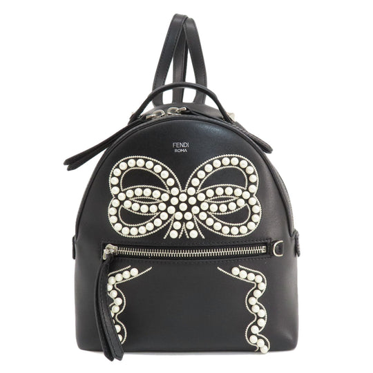 FENDI Backpack Calfskin black Ribbon motif fake pearl