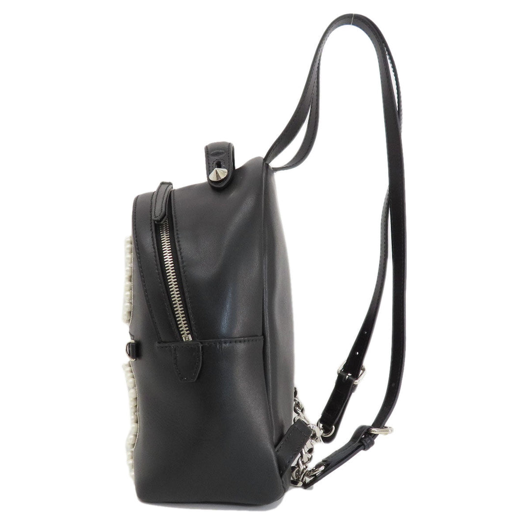 FENDI Backpack Calfskin black Ribbon motif fake pearl