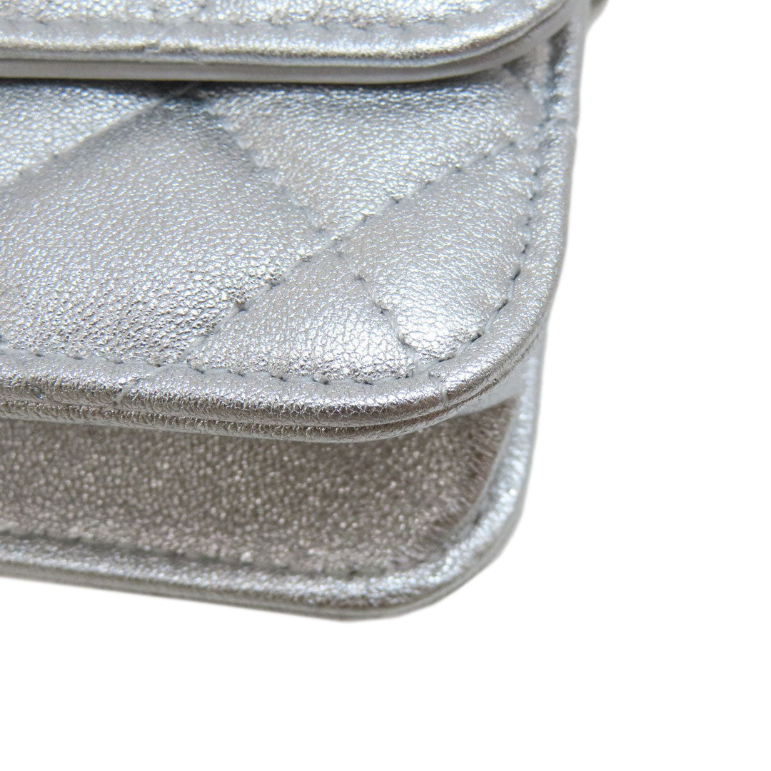 CHANEL Shoulder Bag lambskin Silver Mini ChainShoulder Star Motif Matelasse SilverMetal Women Used Authentic