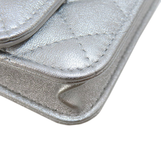 CHANEL Shoulder Bag lambskin Silver Mini ChainShoulder Star Motif Matelasse SilverMetal Women Used Authentic