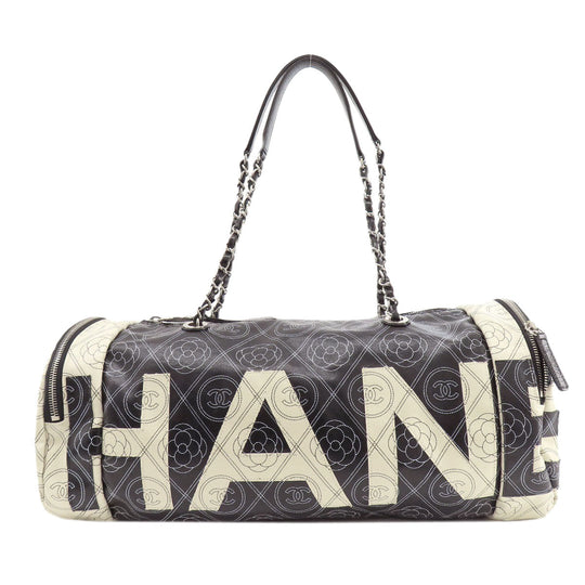CHANEL Boston Duffel bag Coated canvas black COCO Mark Camellia 2WAY SilverMetal Women Used Authentic