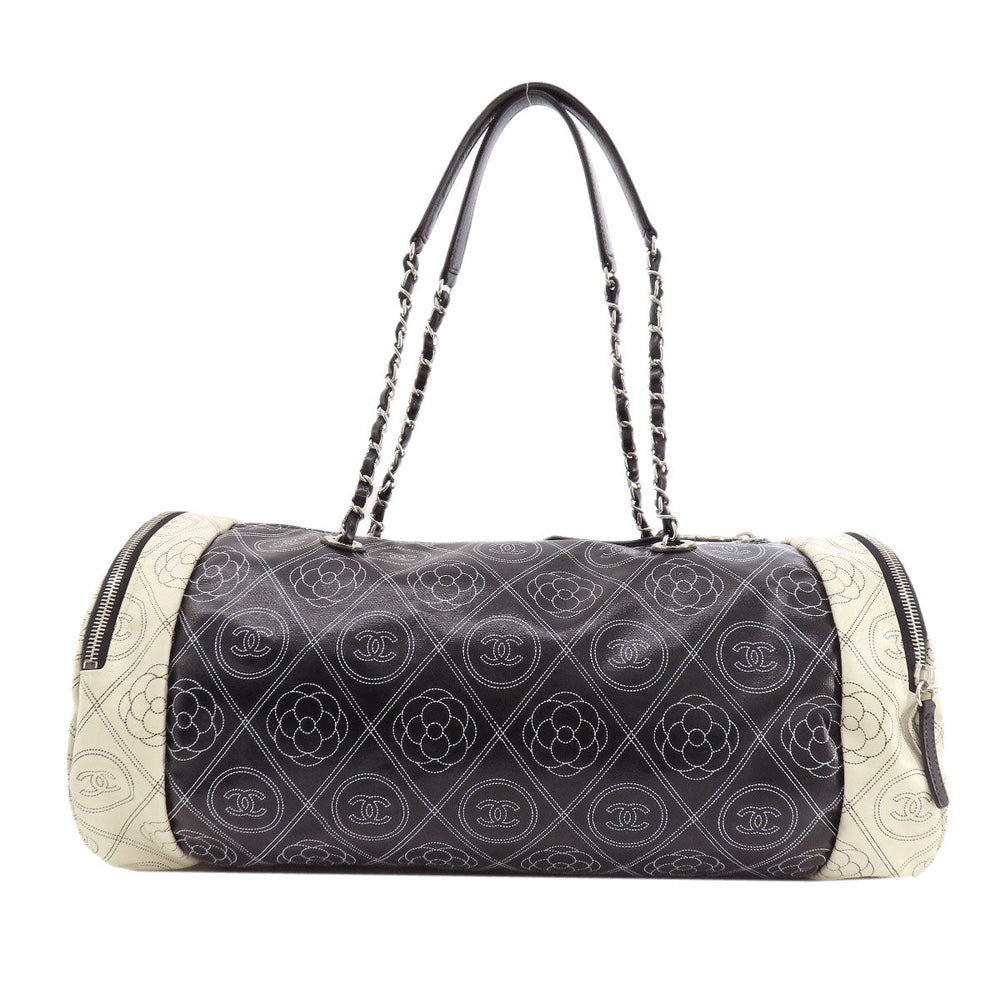 CHANEL Boston Duffel bag Coated canvas black COCO Mark Camellia 2WAY SilverMetal Women Used Authentic