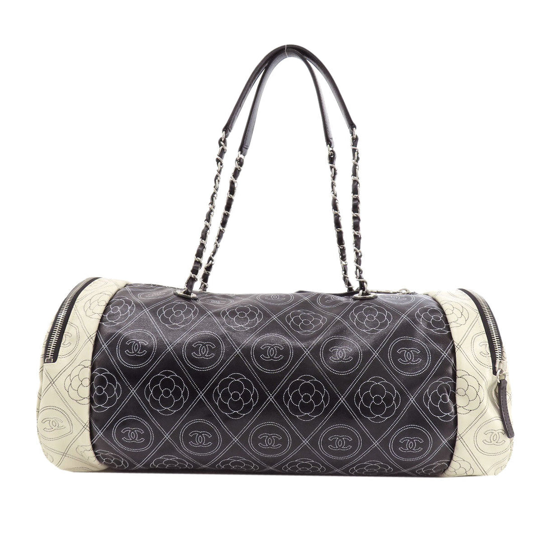 CHANEL Boston Duffel bag Coated canvas black COCO Mark Camellia 2WAY SilverMetal Women Used Authentic