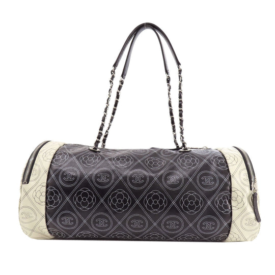 CHANEL Boston Duffel bag Coated canvas black COCO Mark Camellia 2WAY SilverMetal Women Used Authentic