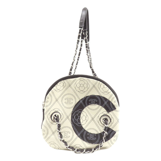 CHANEL Boston Duffel bag Coated canvas black COCO Mark Camellia 2WAY SilverMetal Women Used Authentic